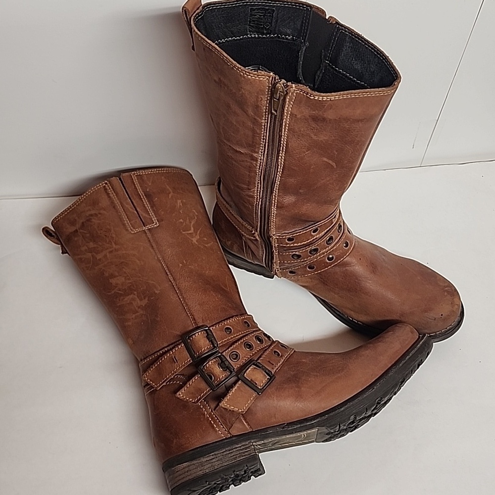 Eric Michael Sienna Tan Leather Moto Biker Combat Western Boots Sz42EU US11L/9M